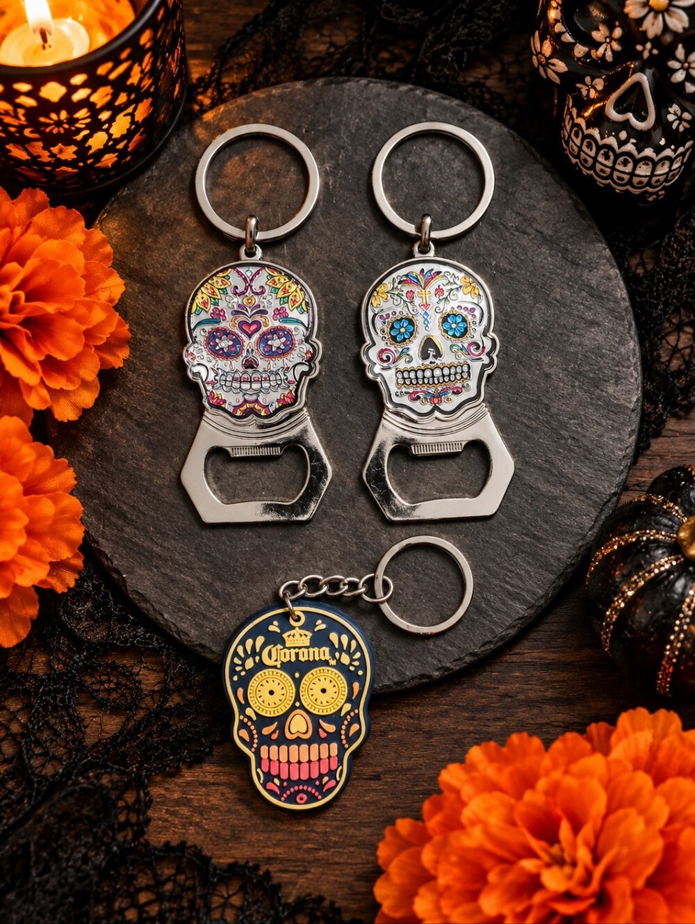 3 Skull Keychains NEW
